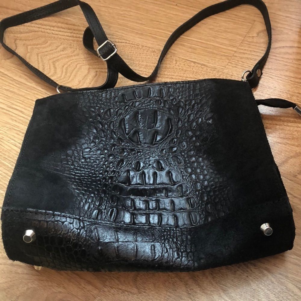 Luca Lorenzo black leather enbossed bag.